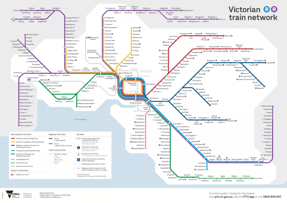 Melbourne vonatainak térképe