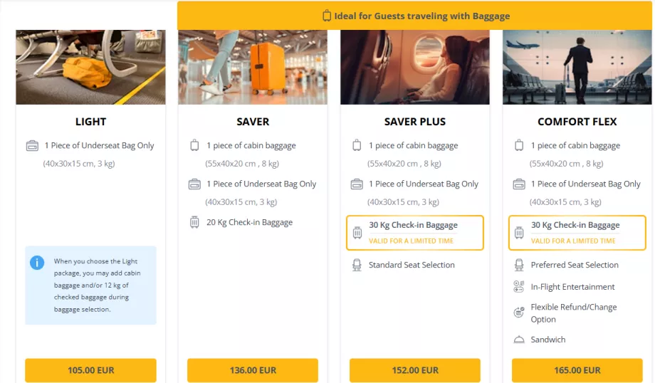 Pegasus Airlines tarifaosztályok