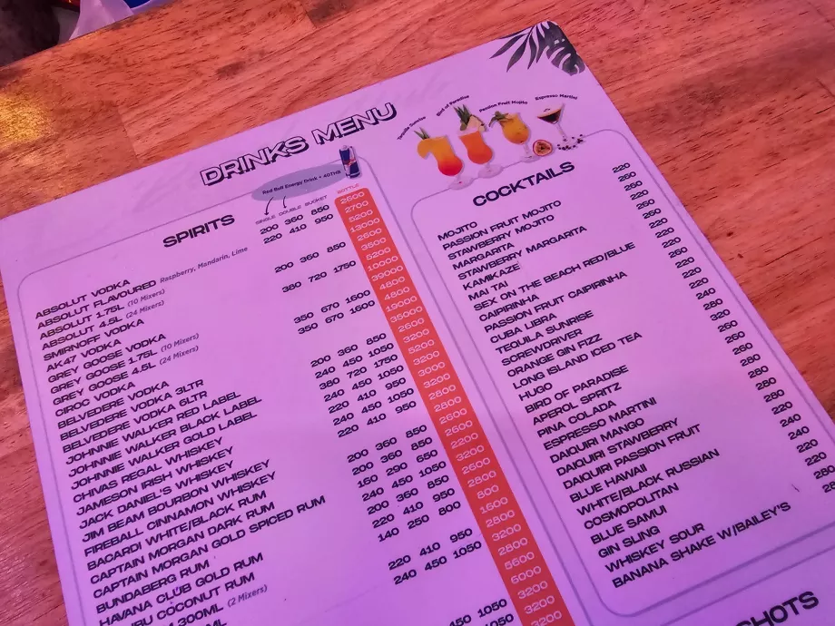 ARK beach club, ital árak