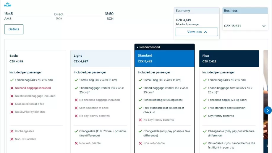 Air France-KLM: képernyőkép az új viteldíjról
