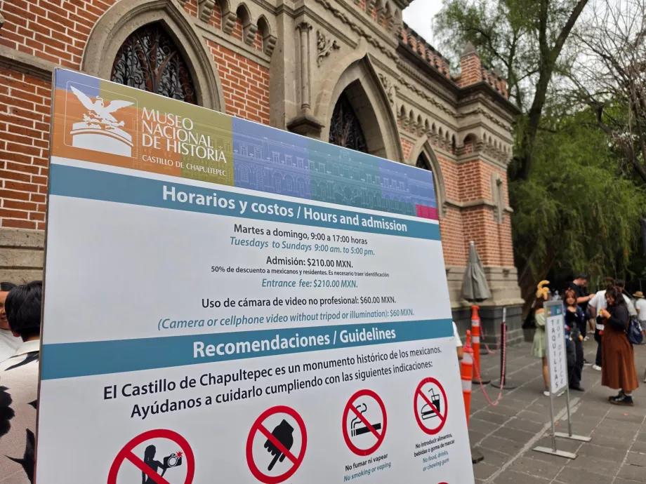 Chapultepec kastély, nyitvatartási idő és árlista