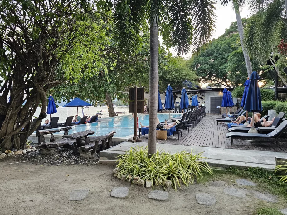 Úszómedence napozóágyakkal