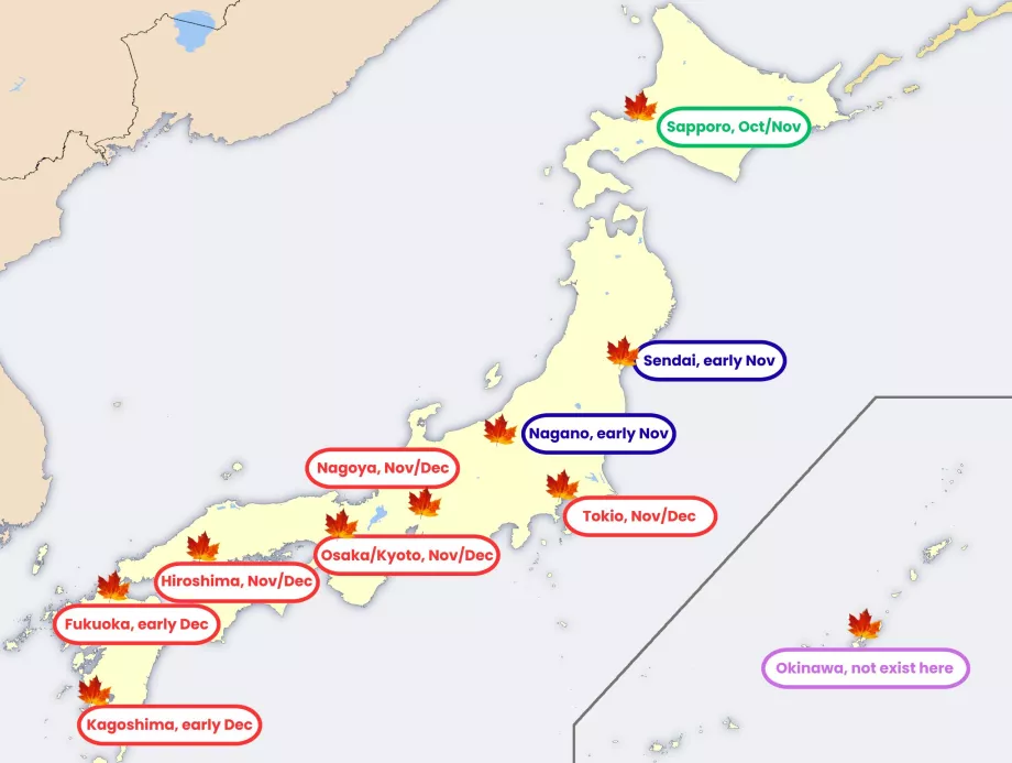 Térkép a japán őszi lombokról