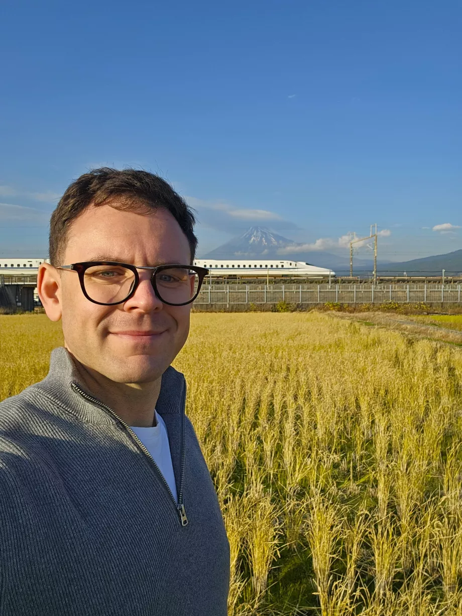 Én egy fotóhelyen a Fuji közelében