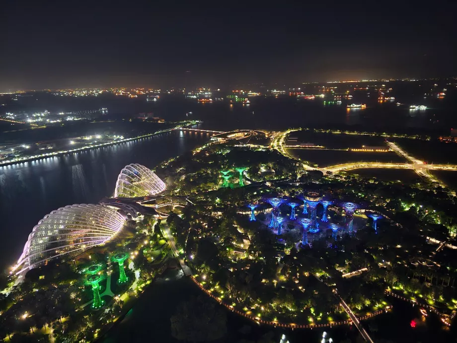 A Gardens by the Bay éjszakai látványa