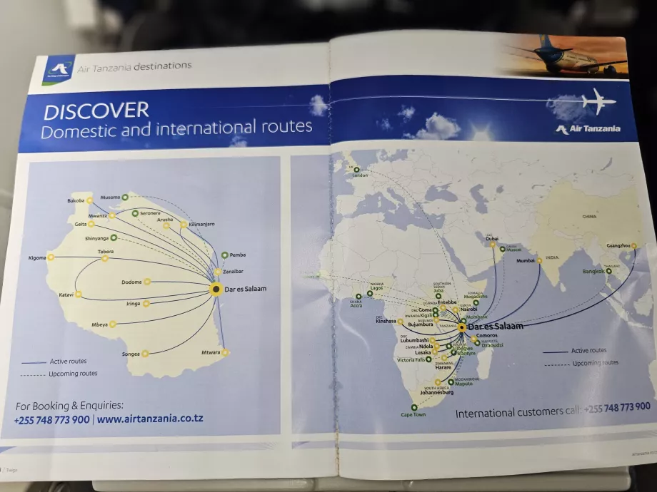 Az Air Tanzania 2025 célállomásának térképe