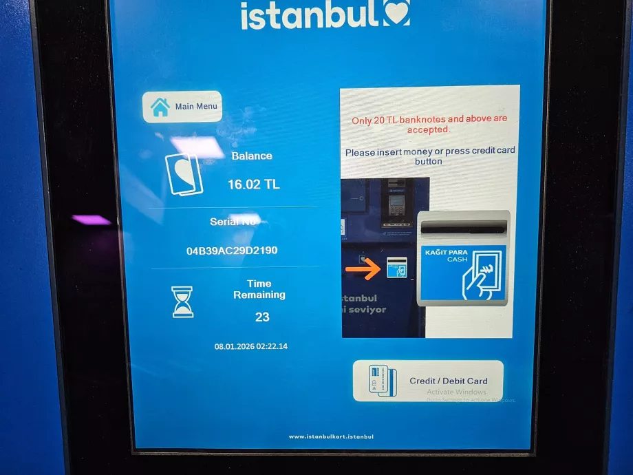 IstanbulKart újratöltő gép