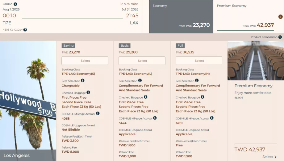 STARLUX tarifaosztályok