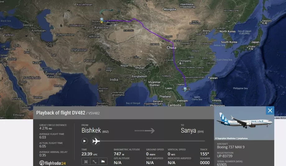 Járat Biskek - Sanya