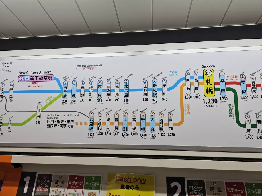 Térkép a repülőtérről induló vonatok menetdíjáról