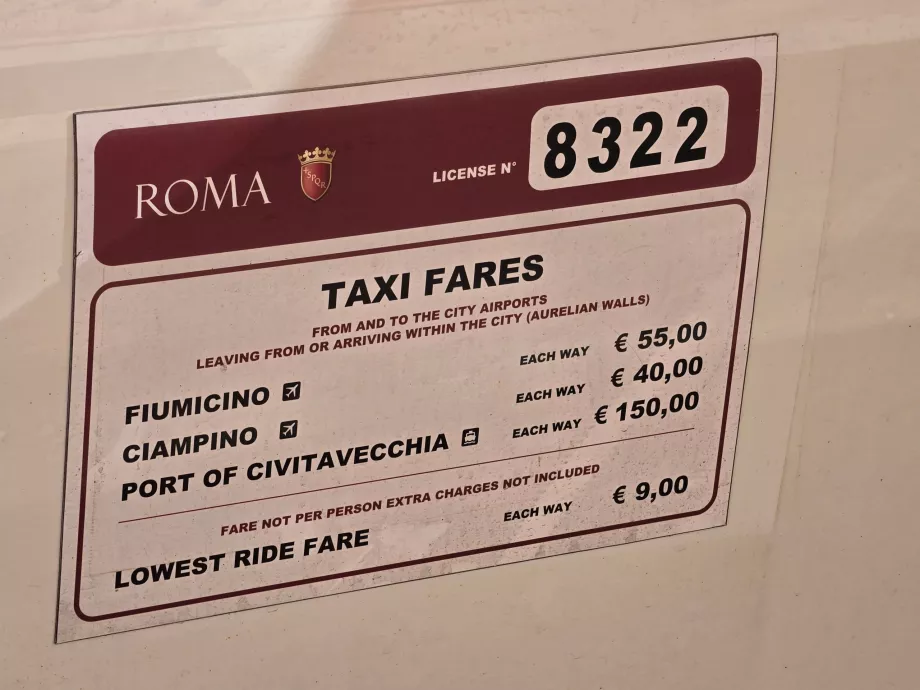 Hivatalos taxiárak Rómában