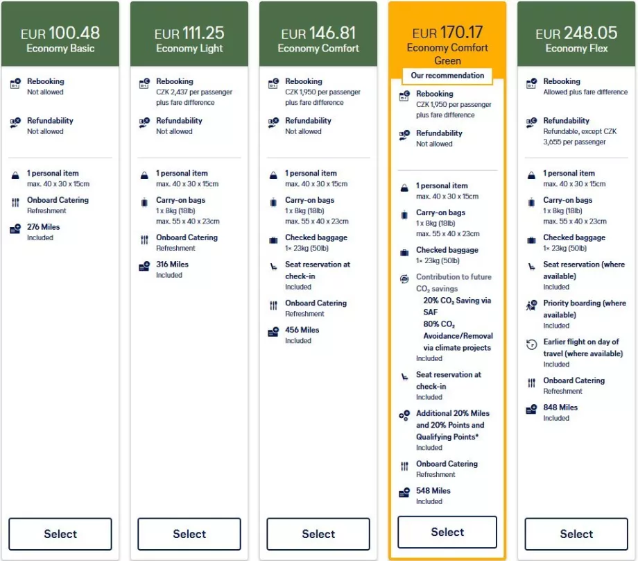 Új Lufthansa viteldíjak