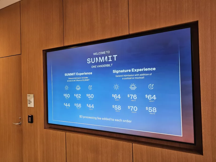 Summit One Vanderbilt, árlista
