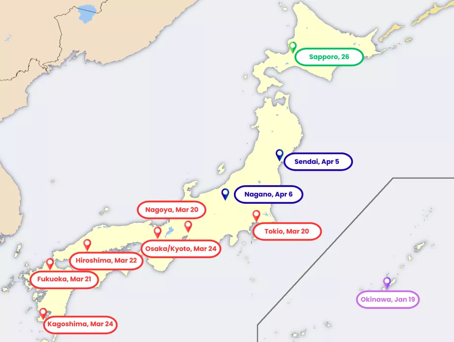 A sakura virágzás térképe