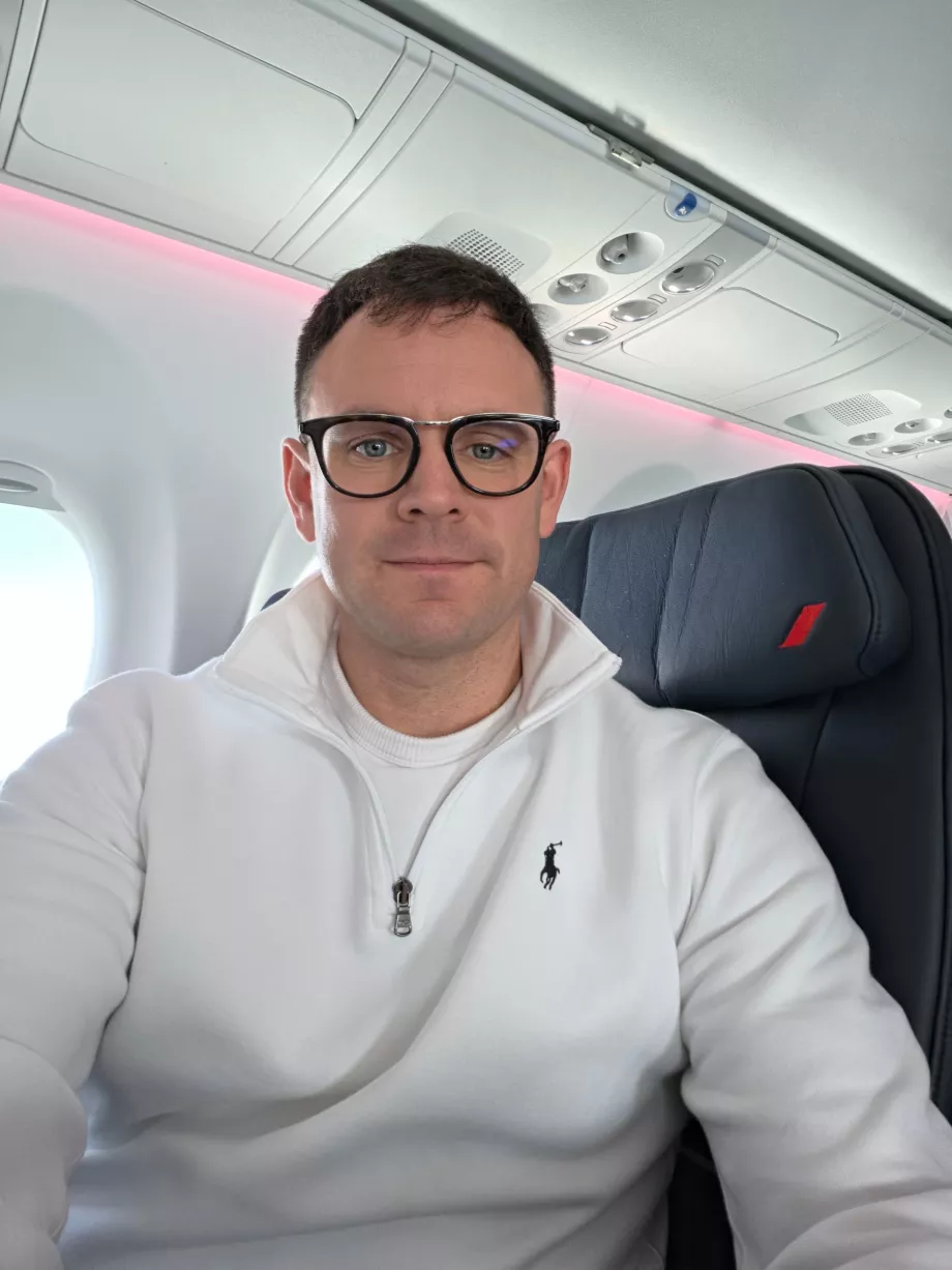 Én az Airbus A220 üzleti osztályán