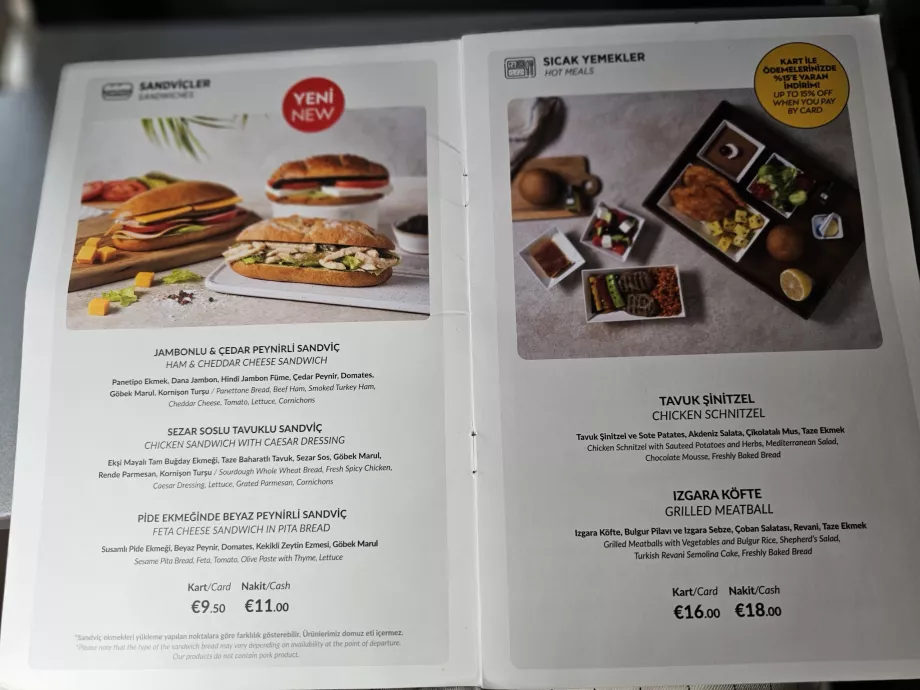 Pegasus Airlines menü